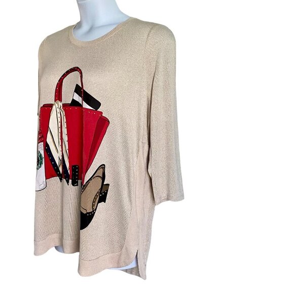 Kiss and Fly Embellished Knit Top With Handbag, Coffee, Shoes Women's Size 2X - Picture 4 of 12